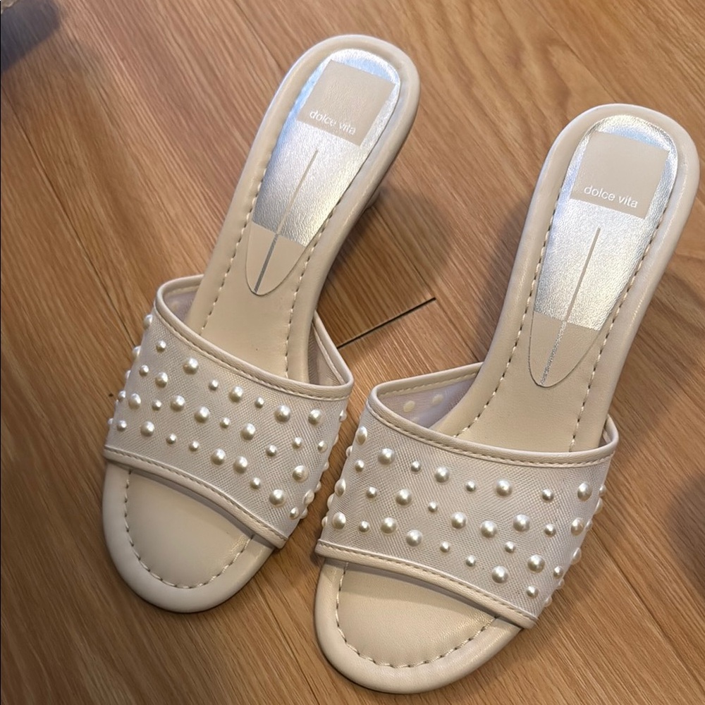 Dolce Vita Pearl Embellished Cream Sandals